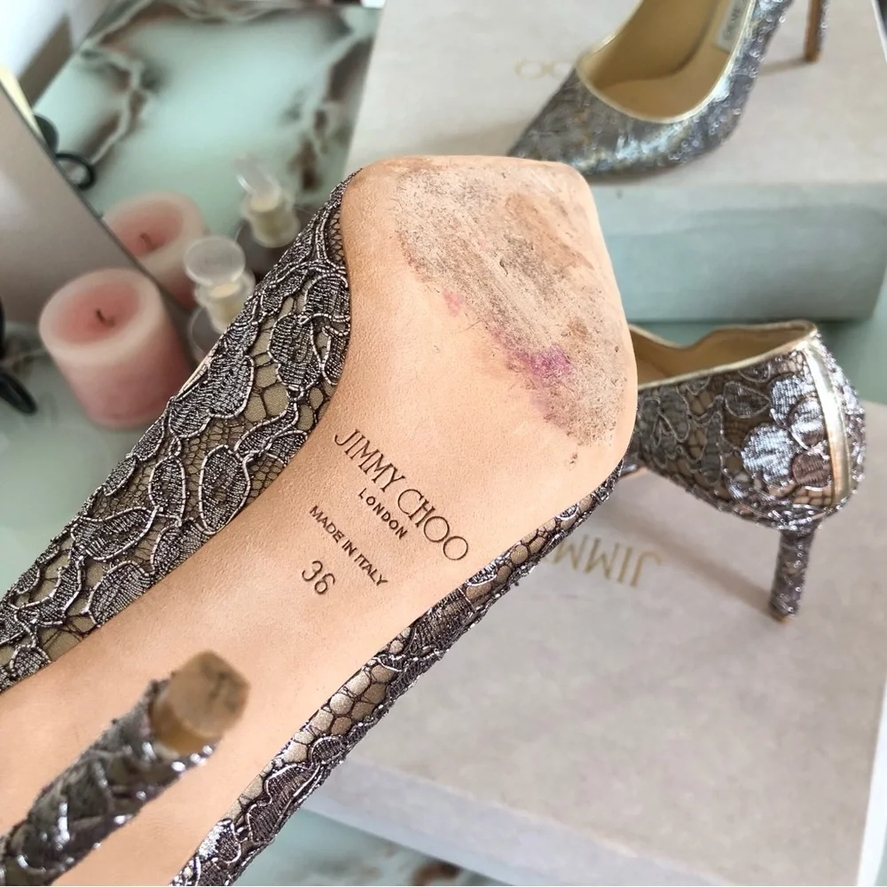 Jimmy Choo Romy 100 Satin Lace Court Shoes Stiletto Heels Women's Size 36 - Picture 4 of 14